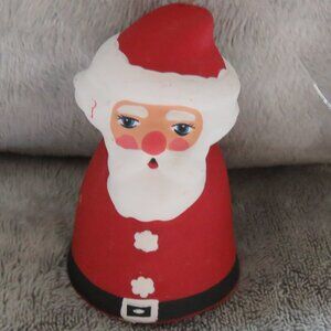 Vintage Ceramic Clay Hand Painted Santa Bell Christmas Collectible Ornament